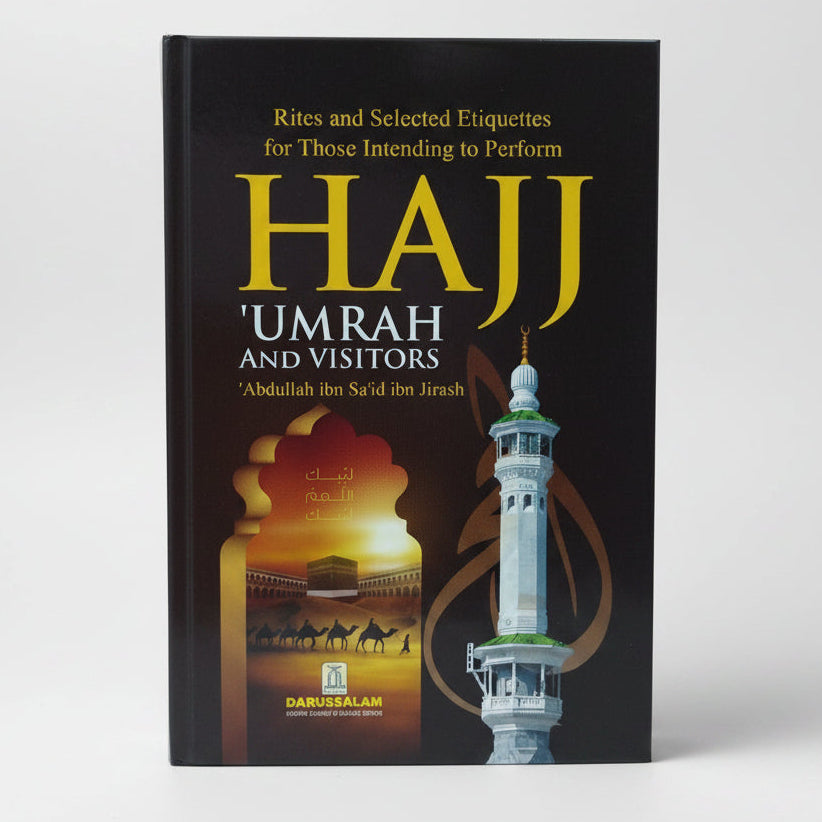 Book titled 'Hajj Umrah and Visitors' with architectural illustrations on a white background